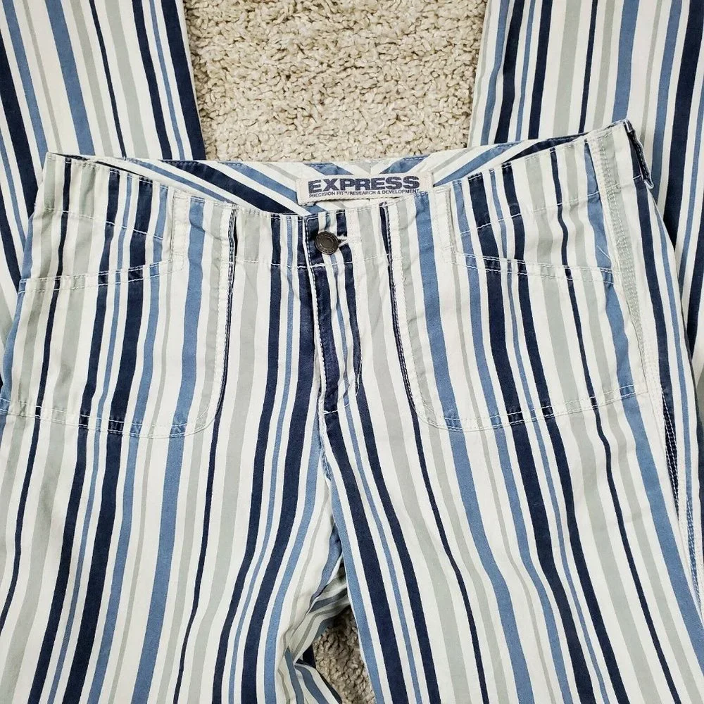 Express Precision Fit Retro Blue White Striped Wide Leg Cotton Pants Size 9/10 - Picture 7 of 8